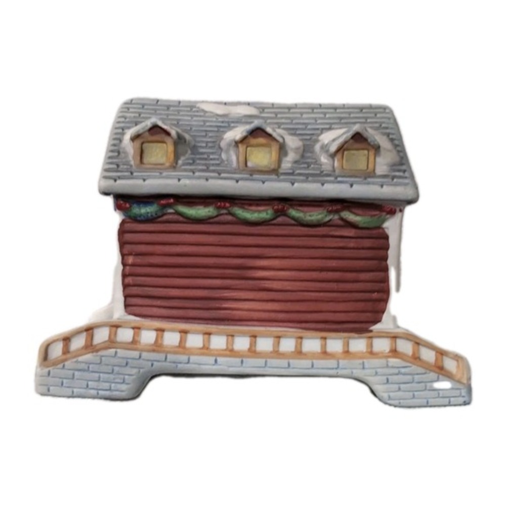vintage Santa's Best porcelain Christmas village collectible covered bridge H4.5 - Picture 2 of 5
